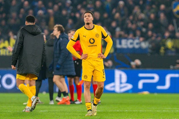 25 02 2026, Atalanta Bergamo vs Borussia Dortmund, UEFA Champions League, Playoffs second leg Felix Nmecha Borussia Dortmund, 8 Regulations prohibit any use of photographs as image sequences and or quasi video Copyright: xBahhoxKarax