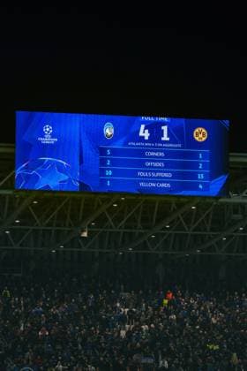 25 02 2026, Atalanta Bergamo vs Borussia Dortmund, UEFA Champions League, Playoffs second leg Total Score Final Score 4 1 Regulations prohibit any use of photographs as image sequences and or quasi video Copyright: xBahhoxKarax