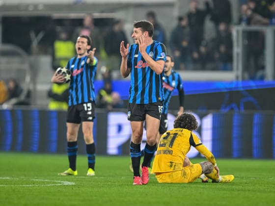 Marten de Roon Atalanta BC and Berat Djimsiti Atalanta BC gestures look dejected during the UEFA Champions League 2025 26 League Knockout Play off Second Leg match between Atalanta BC and Borussia Dortmund at Stadio di Bergamo on February 25, 2026 in Bergamo, Italy Photo by Harry Langer DeFodi Images