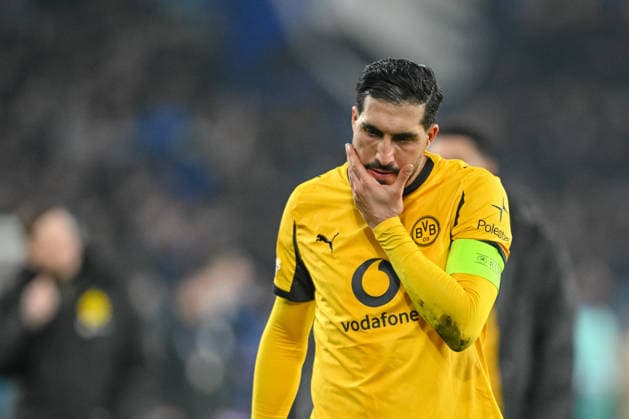 Emre Can Borussia Dortmund looks dejected during the UEFA Champions League 2025 26 League Knockout Play off Second Leg match between Atalanta BC and Borussia Dortmund at Stadio di Bergamo on February 25, 2026 in Bergamo, Italy Photo by Harry Langer DeFodi Images