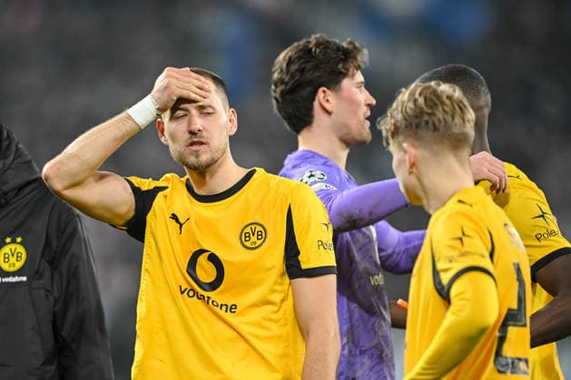 Waldemar Anton Borussia Dortmund looks dejected during the UEFA Champions League 2025 26 League Knockout Play off Second Leg match between Atalanta BC and Borussia Dortmund at Stadio di Bergamo on February 25, 2026 in Bergamo, Italy Photo by Harry Langer DeFodi Images