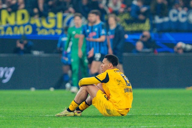 25 02 2026, Atalanta Bergamo vs Borussia Dortmund, UEFA Champions League, Playoffs second leg Felix Nmecha Borussia Dortmund, 8 dissatisfied unhappy angry Regulations prohibit any use of photographs as image sequences and or quasi video Copyright: xBahhoxKarax