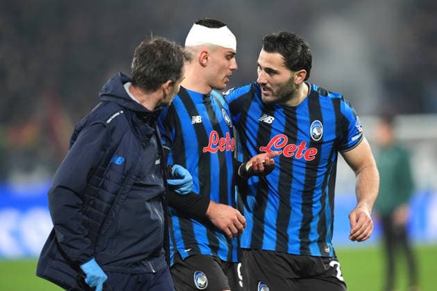 Atalanta s Nikola Krstovic during the Uefa Champions League soccer match between Atalanta and Borussia Dortmund at the New Balance Stadium in Bergamo , north Italy - Wednesday , February 25 , 2026. - Soccer .  Copyright: xSpada LaPressex