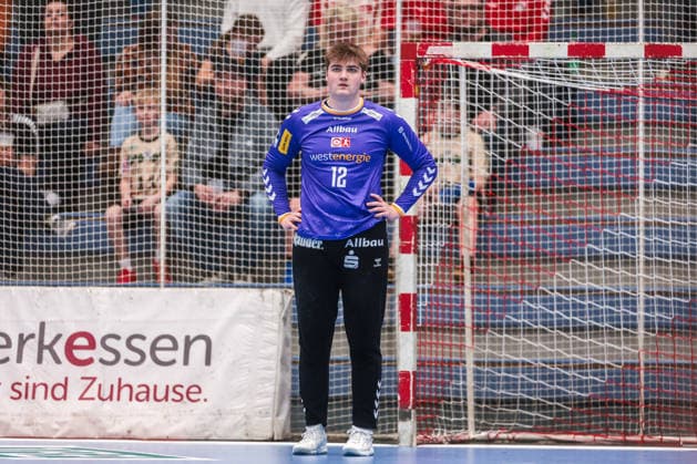 25 02 12 2025, Handball, Season 2025 2026, 2 Handball Bundesliga, 21 Matchday, TuSEM Essen HSG Krefeld Niederrhein, Goalkeeper Finn Knaack TuSEM Essen , Essen Am Hallo NRW Germany xRHR PHOTO DEx Copyright: DennisxEwert RHR-FOTOx RHR-FOTO DE