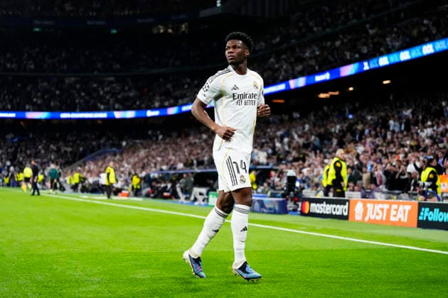 Real Madrid C.F. v SL Benfica - UEFA Champions League 2025 26 League Knockout Play-off Second Leg Aurelien Tchouameni defensive midfield of Real Madrid and France celebrates after scoring his sides first goal during the UEFA Champions League 2025 26 League Knockout Play-off Second Leg match between Real Madrid C.F. and SL Benfica at Estadio Santiago Bernabeu on February 25, 2026 in Madrid, Spain. Madrid Spain  Copyright: xJosexBretonx originalFilename:bretonhernandez-realmadr260225_np6MN.jpg