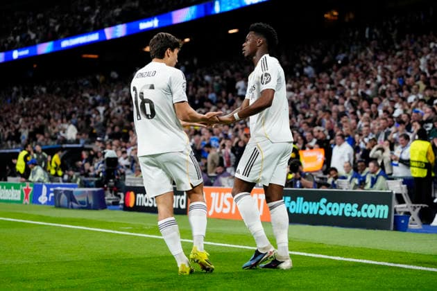 Real Madrid C.F. v SL Benfica - UEFA Champions League 2025 26 League Knockout Play-off Second Leg Aurelien Tchouameni defensive midfield of Real Madrid and France celebrates after scoring his sides first goal during the UEFA Champions League 2025 26 League Knockout Play-off Second Leg match between Real Madrid C.F. and SL Benfica at Estadio Santiago Bernabeu on February 25, 2026 in Madrid, Spain. Madrid Spain  Copyright: xJosexBretonx originalFilename:bretonhernandez-realmadr260225_npbIr.jpg