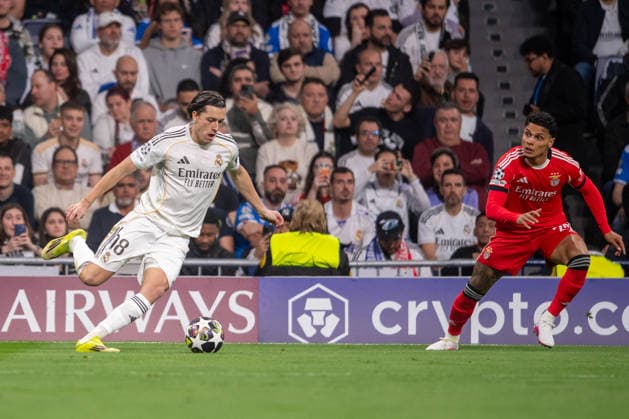 February 25, 2026, Madrid, Guimaraes, Spain: Alvaro Carreras of Real Madrid CF is seen on action during the UEFA Champions League 2025 26 League Knockout Play-off Second Leg match between Real Madrid C.F. and SL Benfica at Estadio Santiago Bernabeu on February 25, 2026 in Madrid, Spain. Real Madrid C.F. V SL Benfica - UEFA Champions League 2025 26 League Knockout Play-Off Second Leg  - ZUMAl192 20260225_zsp_l192_021 Copyright: xMiguelxLemosx