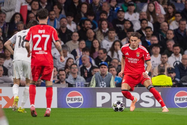 February 25, 2026, Madrid, Guimaraes, Spain: Amar Dedic of SL Benfica is seen on action during the UEFA Champions League 2025 26 League Knockout Play-off Second Leg match between Real Madrid C.F. and SL Benfica at Estadio Santiago Bernabeu on February 25, 2026 in Madrid, Spain. Real Madrid C.F. V SL Benfica - UEFA Champions League 2025 26 League Knockout Play-Off Second Leg  - ZUMAl192 20260225_zsp_l192_022 Copyright: xMiguelxLemosx