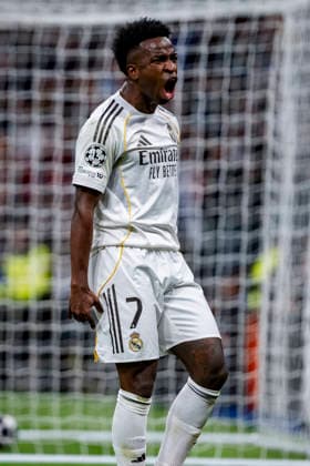Real Madrid CF v SL Benfica - UEFA Champions League 2025 26 League Knockout Play-off Second Leg Vinicius Junior of Real Madrid celebrates a goal during the UEFA Champions League 2025 26 League Knockout Play-off Second Leg match between Real Madrid C.F. and SL Benfica at Estadio Santiago Bernabeu on February 25, 2026 in Madrid, Spain. Madrid Estadio Santiago Bernabeu Madrid Spain Copyright: xAlbertoxGardinx AGardin_20260225_Foot_Champ_Rea_Mad_Ben_0331