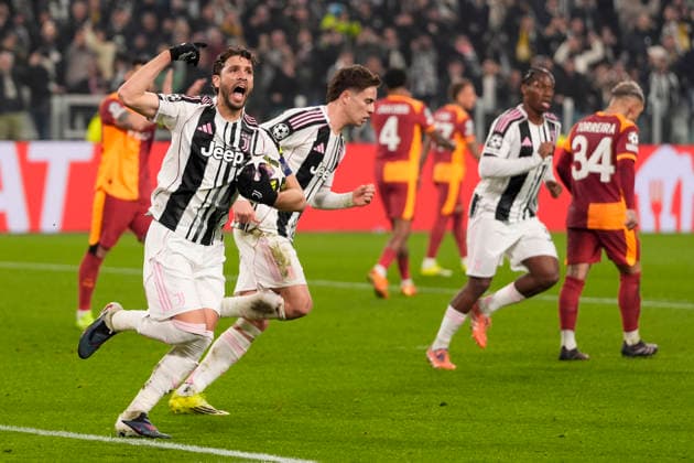 Juventus Manuel Locatelli celebrates after scoring the 1-0 goal for his team during the Uefa Champions League soccer match between Juventus and Galatasaray at the Allianz Stadium in Turin, playoff 2 2, north west Italy - January 25, 2026. - Soccer  Copyright: xFabioxFerrari LaPressex