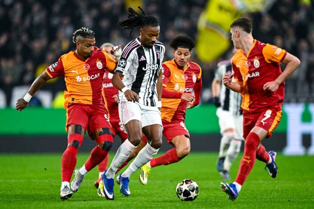2026-02-25 Juventus FC v Galatasaray - UEFA Champions League 2025 26 League Knockout Play-off Second Leg TURIN, ITALY - FEBRUARY 25: Mario Lemina of Galatasaray SK battles for the ball with Khephren Thuram of Juventus FC during the UEFA Champions League 2025 26 League Knockout Play-off Second Leg match between Juventus FC and Galatasaray at Allianz Stadium on February 25, 2026 in Turin, Italy. (Photo by Alberto Gandolfo BSR Agency) Turin Italy Content not available for redistribution in The Netherlands directly or indirectly through any third parties. Copyright: xBSRxAgencyx