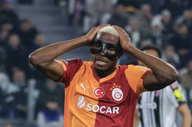 Juventus v Galatasaray - UEFA Champions League TURIN, ITALY, FEBRUARY 25: Victor Osimhen, of Galatasaray, reacts after missing a scoring chance during the UEFA Champions League play-off second leg match between Juventus and Galatasaray at the Juventus Stadium in Turin, Italy, on February 25, 2026. Riccardo De Luca Anadolu Turin Italy. Editorial use only. Please get in touch for any other usage.  Copyright: x2026xAnadoluxRiccardoxDexLucax