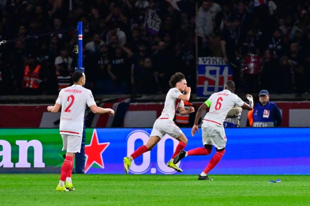FOOTBALL : PSG vs Monaco - Ligue des Champions - 25 02 2026 Maghnes Akliouche ( 11 - Monaco ) celebrates after scoring during the UEFA Champions League match between Paris Saint Germain and AS Monaco at Parc Des Princes on February 25 , 2026 in Paris, France. ( Photo by Federico Pestellini PsnewZ ) ParisFrance  Copyright: xFedericoxPestellinix