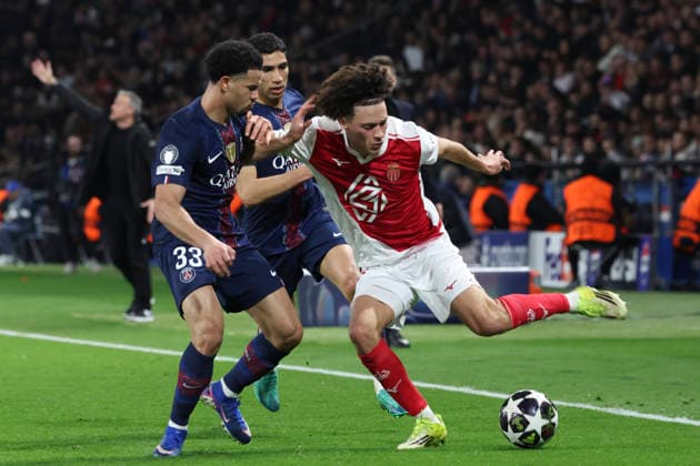 FOOTBALL : Paris Saint Germain Vs AS Monaco - Ligue des Champions - 25 02 2026 Maghnes Akliouche (AS Monaco) Vs Warren Zaire-Emery (PSG) - Achraf Hakimi (PSG) ParisFrance  Copyright: xMichaelxBaucherx