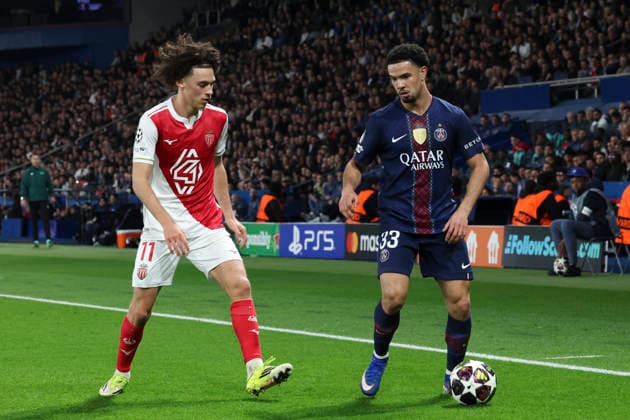 FOOTBALL : Paris Saint Germain Vs AS Monaco - Ligue des Champions - 25 02 2026 Warren Zaire-Emery (PSG) Vs Maghnes Akliouche (AS Monaco) ParisFrance  Copyright: xMichaelxBaucherx