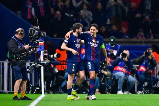 FOOTBALL : PSG vs Monaco - Ligue des Champions - 25 02 2026 Marquinhos ( 5 - PSG ) celebrates with teammates during the UEFA Champions League match between Paris Saint Germain and AS Monaco at Parc Des Princes on February 25 , 2026 in Paris, France. ( Photo by Federico Pestellini PsnewZ ) ParisFrance  Copyright: xFedericoxPestellinix