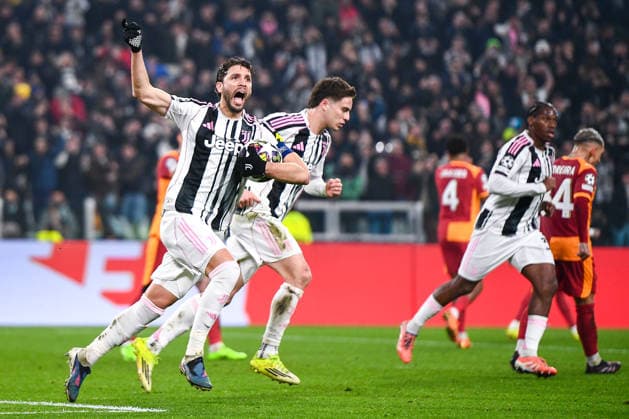 2026-02-25 Juventus FC v Galatasaray - UEFA Champions League 2025 26 League Knockout Play-off Second Leg TURIN, ITALY - FEBRUARY 25: Manuel Locatelli of Juventus FC celebrates after scoring the team s first goal with Kenan Yildiz of Juventus FC during the UEFA Champions League 2025 26 League Knockout Play-off Second Leg match between Juventus FC and Galatasaray at Allianz Stadium on February 25, 2026 in Turin, Italy. (Photo by Alberto Gandolfo BSR Agency) Turin Italy Content not available for redistribution in The Netherlands directly or indirectly through any third parties. Copyright: xBSRxAgencyx