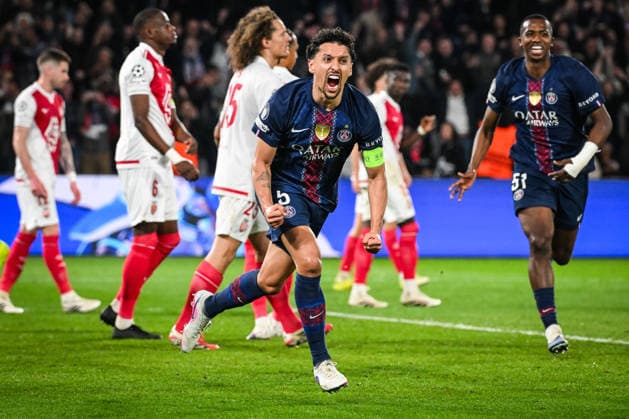 February 25, 2026, Paris, France, France: MARQUINHOS of PSG celebrate his goal with Willian PACHO of PSG during the UEFA Champions League match between Paris Saint-Germain (PSG) and AS Monaco at Parc des Princes Stadium on February 25, 2026 in Paris, France. Paris Saint-Germain V AS Monaco - UEFA Champions League  - ZUMAm308 20260225_zsp_m308_010 Copyright: xMatthieuxMirvillex