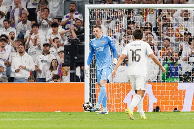 Anatoliy Trubin seen during Champions League knock out play off game between teams of Real Madrid CF and SL Benfica (Maciej Rogowski Ball Raw Images) Madrid Bernabeu Spain Copyright: xMaciejxRogowskix maciejrogowski_real_benfica_2526_ROG7376