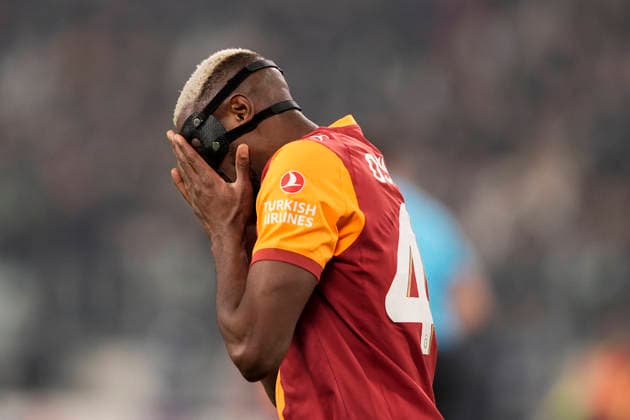 Galatasaray s Victor Osimhen react during the Uefa Champions League soccer match between Juventus and Galatasaray at the Allianz Stadium in Turin, playoff 2 2, north west Italy - January 25, 2026. - Soccer  Copyright: xFabioxFerrari LaPressex