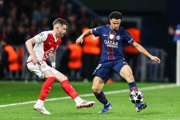 Paris Saint-Germain (PSG) v AS Monaco - UCL PARIS, FRANCE - FEBRUARY 25: Caio Henrique of AS Monaco (L) and Warren Zaire-Emery of Paris Saint-Germain during the UEFA Champions League play-off second leg football match between Paris Saint-Germain (PSG) and AS Monaco at the Parc des Princes stadium in Paris. Ibrahim Ezzat Anadolu Paris France. Editorial use only. Please get in touch for any other usage.  Copyright: x2026xAnadoluxÄ°brahimxEzzatx