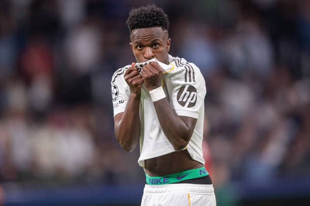February 25, 2026, Madrid, Guimaraes, Spain: Vinicius Junior of Real Madrid CF is seen celebrating his goal during the UEFA Champions League 2025 26 League Knockout Play-off Second Leg match between Real Madrid C.F. and SL Benfica at Estadio Santiago Bernabeu on February 25, 2026 in Madrid, Spain. Madrid Spain - ZUMAl192 20260225_zsp_l192_077 Copyright: xMiguelxLemosx