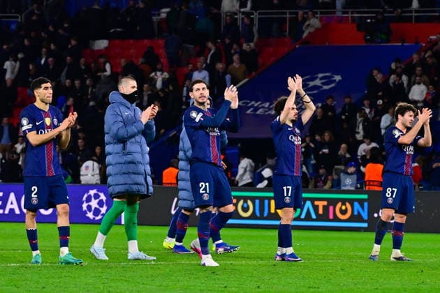 FOOTBALL : PSG vs Monaco - Ligue des Champions - 25 02 2026 PSG players celebrate their side s victory after the UEFA Champions League match between Paris Saint Germain and AS Monaco at Parc Des Princes on February 25 , 2026 in Paris, France. ( Photo by Federico Pestellini PsnewZ ) ParisFrance  Copyright: xFedericoxPestellinix
