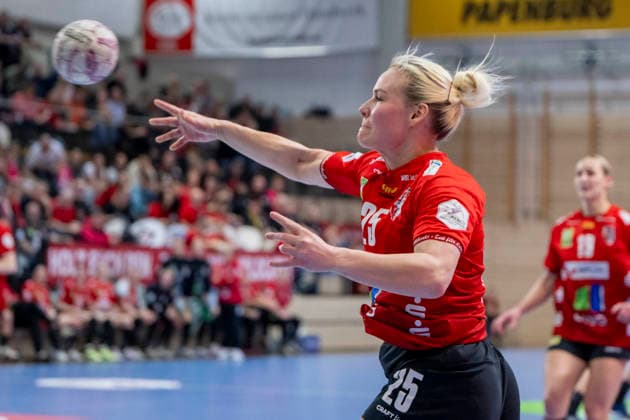 Handball Bundesliga Women,HBF, Season 2025 2026 SV Union Halle Neustadt vs BSV Sachsen Zwickau Halle, Germany February 25, 2026 In the picture Lilli Röpke Roepke Halle Halle Saale SWH Arena Sachsen Anhalt Germany