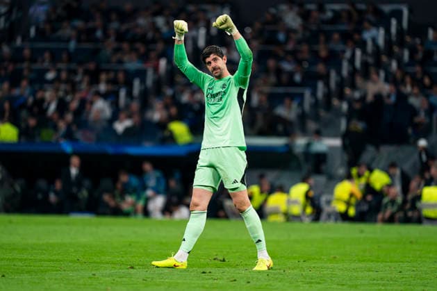 REAL MADRID CF v SL BENFICA. CHAMPIONS LEAGUE 2025 2026. KO PLAY-OFFS 2ND LEG MATCH. Real Madrid CF s Thibaut Courtois celebrates the victory in Champions League 2025 2026, KO Play-Offs 2nd leg match. February 25, 2026. (ALTERPHOTOS Tomas Garrido) MadridSpain  Copyright: xTomasxGarridox