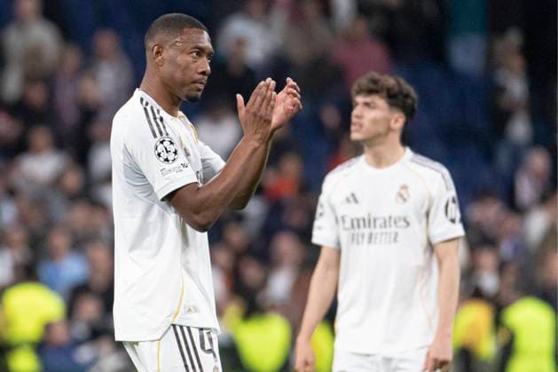 UEFA Champions League soccer match Real Madrid vs Benfica at Santiago Bernabeu stadium in Madrid, Spain. 25 February 2026 Alaba celebrates win 900 Cordon Press  900 CordonxPress LOF - Champions League Real Madrid vs Benfica