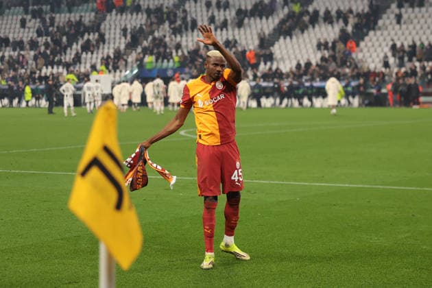 Turin, Italy, 25th February 2026. Victor Osimhen of Galatasaray SK reacts following the final whistle of the Juventus vs Galatasaray UEFA Champions League Knockout Play Off 2nd Leg match at Allianz Stadium, Turin. Picture credit should read: Jonathan Moscrop Sportimage EDITORIAL USE ONLY. No use with unauthorised audio, video, data, fixture lists, club league logos or live services. Online in-match use limited to 120 images, no video emulation. No use in betting, games or single club league player publications. SPI_040_JUVE_GALATASARAY_UCL_ SPI-4551-0040