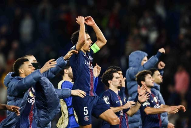 Paris Saint-Germain v AS Monaco - UCL PARIS, FRANCE - FEBRUARY 25: Players of Paris Saint-Germain celebrate after winning the UEFA Champions League play-off second leg football match between Paris Saint-Germain (PSG) and AS Monaco at the Parc des Princes stadium in Paris, France. Ibrahim Ezzat Anadolu Paris France. Editorial use only. Please get in touch for any other usage.  Copyright: x2026xAnadoluxIbrahimxEzzatx