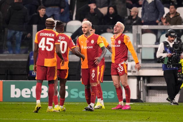 Galatasaray s Baris Yilmaz celebrates after scoring the 3-2 goal for his team during the Uefa Champions League soccer match between Juventus and Galatasaray at the Allianz Stadium in Turin, playoff 2 2, north west Italy - January 25, 2026. - Soccer  Copyright: xFabioxFerrari LaPressex