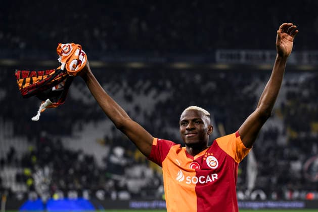 Juventus FC v Galatasaray SK - UEFA Champions League Victor Osimhen of Galatasaray SK celebrates the victory at the end of the UEFA Champions League 2025 26 knockout phase play-off second leg football match between Juventus FC and Galatasaray SK. Turin Italy Copyright: xNicolòxCampox
