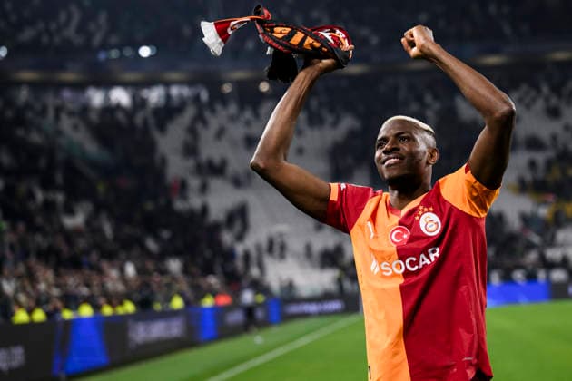 Juventus FC v Galatasaray SK - UEFA Champions League Victor Osimhen of Galatasaray SK celebrates the victory at the end of the UEFA Champions League 2025 26 knockout phase play-off second leg football match between Juventus FC and Galatasaray SK. Turin Italy Copyright: xNicolòxCampox