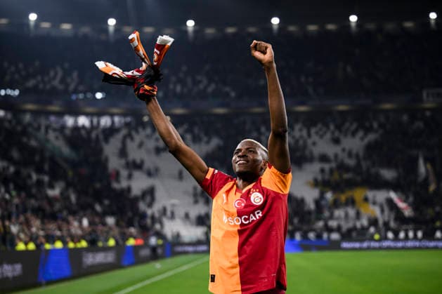 Juventus FC v Galatasaray SK - UEFA Champions League Victor Osimhen of Galatasaray SK celebrates the victory at the end of the UEFA Champions League 2025 26 knockout phase play-off second leg football match between Juventus FC and Galatasaray SK. Turin Italy Copyright: xNicolòxCampox