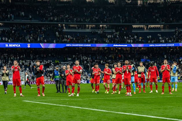 FBL Uefa Champions League 2025 26 Real Madrid SL Benfica SL Benfica reacts and dissapointed during the UEFA Champions League 2025 26 League Play off Second Leg match between Real Madrid and Sport Lisboa e Benfica on Wednesday 25 February 2026 in Madrid, Spain Copyright: HMBxMedia CarlosxSilva