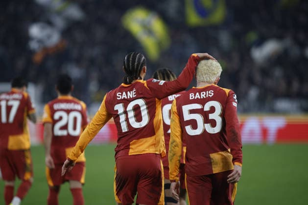 Leroy Sane of Galatasaray SK and Baris Alper Yilmaz of Galatasaray SK during the Uefa Champions League, second leg play-off, season 2025-2026, football match between, Juventus FC and Galatasaray SK on 25 February 2026 at Allianz Stadium, Turin, Italy Photo Nderim Kaceli  Copyright: xNderimxKaceli IPAxSportx xipa-agency.netx xx IPA_72033112 IPA_Agency_IPA72033112