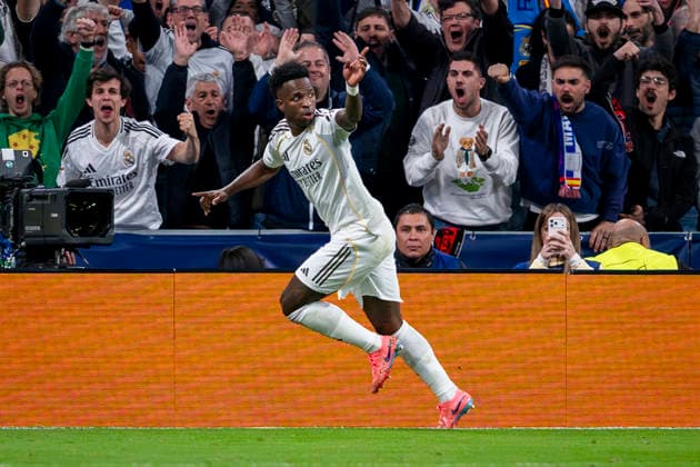 Real Madrid CF v SL Benfica - UEFA Champions League 2025 26 League Knockout Play-off Second Leg Vinicius Junior of Real Madrid celebrates his goal during the UEFA Champions League 2025 26 League Knockout Play-off Second Leg match between Real Madrid C.F. and SL Benfica at Estadio Santiago Bernabeu on February 25, 2026 in Madrid, Spain. Madrid Estadio Santiago Bernabeu Madrid Spain Copyright: xAlbertoxGardinx AGardin_20260225_Foot_Champ_Rea_Mad_Ben_0939