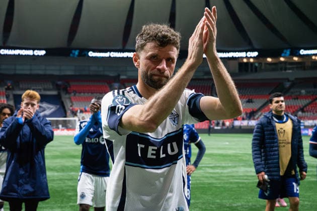 Thomas Muller (13 Vancouver Whitecaps FC) acknowledges fan supporters after winning the Concacaf Champions Cup Round One second match between Vancouver Whitecaps FC and CS Cartagines at BC Place Stadium in Vancouver, British Columbia, Canada (EDITORIAL USAGE ONLY).  Copyright: xAmyxElle SPPx Sportspressphoto_SPR97734