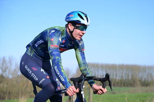 Dutch Dylan Van Baarle of Soudal Quick-Step pictured in action during a track reconnaissance session ahead of this weekend s one-day cycling race Omloop Het Nieuwsblad, the opening race of the Flemish classic one day races season, Thursday 26 February 2026. DAVIDxPINTENS  x165324438x