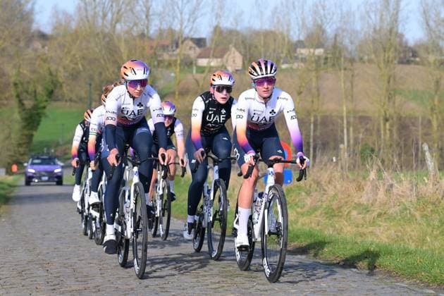 UAE Team Emirates women riders pictured at a track reconnaissance session ahead of this weekend s one-day cycling race Omloop Het Nieuwsblad, the opening race of the Flemish classic one day races season, Thursday 26 February 2026. DAVIDxPINTENS  x165324996x
