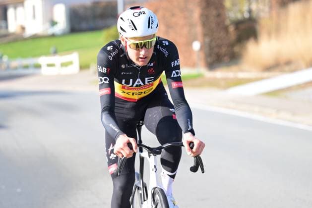 Belgian Tim Wellens of UAE Team Emirates-XRG pictured in action during a track reconnaissance session ahead of this weekend s one-day cycling race Omloop Het Nieuwsblad, the opening race of the Flemish classic one day races season, Thursday 26 February 2026. DAVIDxPINTENS  x165325177x