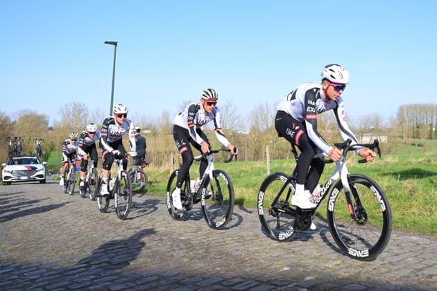 UAE Team Emirates-XRG riders pictured at a track reconnaissance session ahead of this weekend s one-day cycling race Omloop Het Nieuwsblad, the opening race of the Flemish classic one day races season, Thursday 26 February 2026. DAVIDxPINTENS  x165325693x