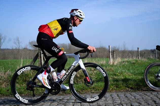 Belgian Tim Wellens of UAE Team Emirates-XRG pictured at the Haaghoek climb during a track reconnaissance session ahead of this weekend s one-day cycling race Omloop Het Nieuwsblad, the opening race of the Flemish classic one day races season, Thursday 26 February 2026. ELIASxROM  x165328099x