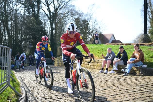 Latvian Toms Skujins of Lidl-Trek pictured at a track reconnaissance session ahead of this weekend s one-day cycling race Omloop Het Nieuwsblad, the opening race of the Flemish classic one day races season, Thursday 26 February 2026. DAVIDxPINTENS  x165361210x