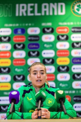Republic of Ireland WNT press conference, PK, Pressekonferenz FAI National Training Centre, Dublin 26 2 2026 Chloe Mustaki Chloe Mustaki 26 2 2026  Copyright: x INPHO RyanxByrnex RB2_8242