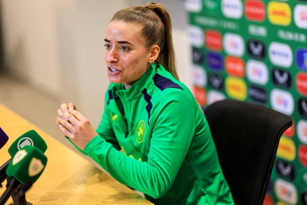 Republic of Ireland WNT press conference, PK, Pressekonferenz FAI National Training Centre, Dublin 26 2 2026 Chloe Mustaki Chloe Mustaki 26 2 2026  Copyright: x INPHO RyanxByrnex RB2_8648