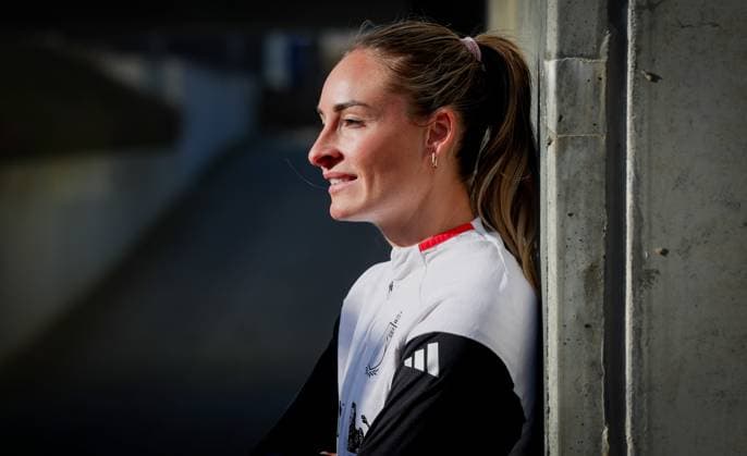 Belgium s Tessa Wullaert poses for the photographer at a press conference, PK, Pressekonferenz of Belgium s national women s soccer team the Red Flames, on Thursday 26 February 2026 in Tubize. The team is preparing for two games against Israel next week, in the qualifiers for the 2027 FIFA Women s World Cup. VIRGINIExLEFOUR  x165386229x
