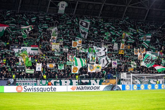 FERENCVAROS - LUDOGORETS Fans of Ferencvaros during the 2 nd leg of KO play off s of UEFA Europa league football match between Ferencvarosi TC and PFC Ludogorets Razgrad. Groupama Arena, Ferencvaros Arena, Budapest, Hungary, February 26, 2026. Photo by Branislav Racko Copyright: xx _BRR2644